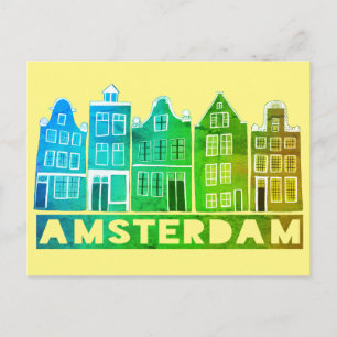 Postal Ámsterdam Holland Canal House Viajes Coloridos