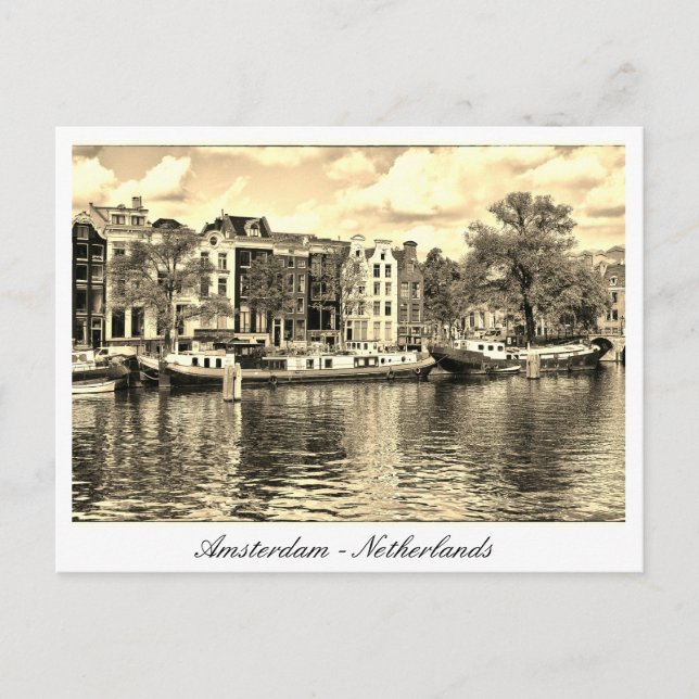 Postal Amsterdam, Houseboat, vintage Países Bajos (Anverso)