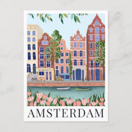 Postal Amsterdam Lakeside Town View Ilustracion de viajes