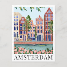 Amsterdam Lakeside Town View Ilustracion de viajes
