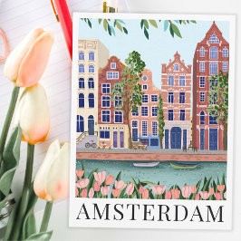 Postal Amsterdam Lakeside Town View Ilustracion de viajes