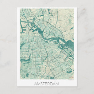 Postal Ámsterdam Map Blue Vintage