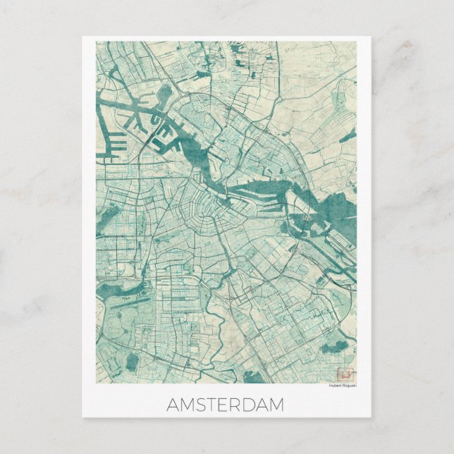 Postal Ámsterdam Map Blue Vintage (Anverso)