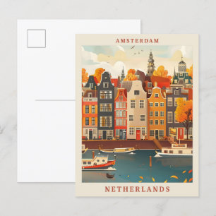 Postal Amsterdam Países Bajos Art Elegage Viaje Vintage