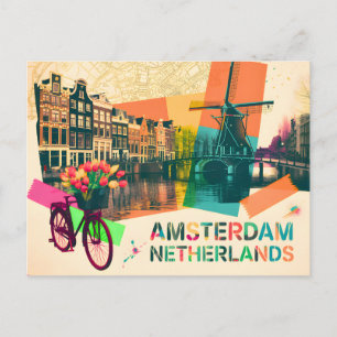 Postal Ámsterdam Países Bajos Canal Arte Pop Viajes Vinta