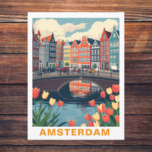 Postal Ámsterdam Países Bajos Ciudad Viaje Bicicleta