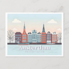 Postal Ámsterdam Países Bajos Damrak Pastel Travel Design