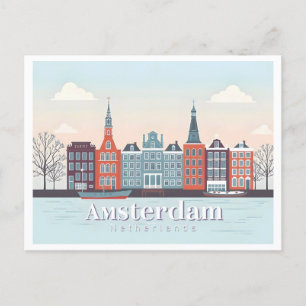 Postal Ámsterdam Países Bajos Damrak Pastel Travel Design