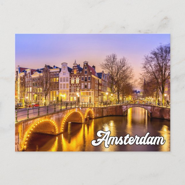 Postal Ámsterdam, Países Bajos, En La Noche Temprana (Anverso)