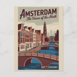 Postal Amsterdam Países Bajos Paisaje Urbano Retro Viajes