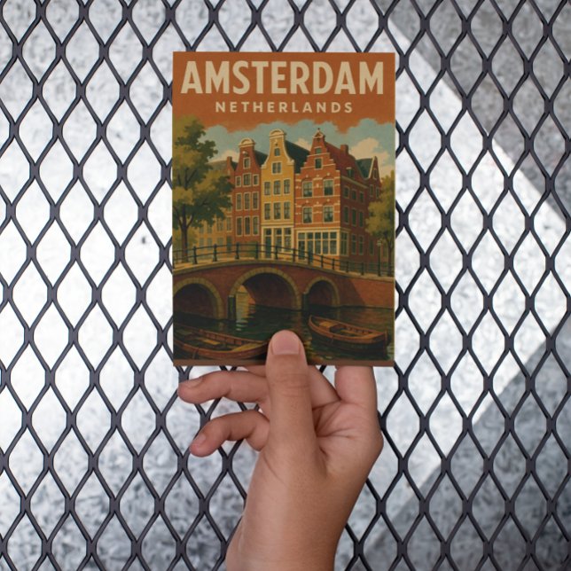 Postal Amsterdam Países Bajos Vintage Canal View (vintage amsterdam holland travel postcard)