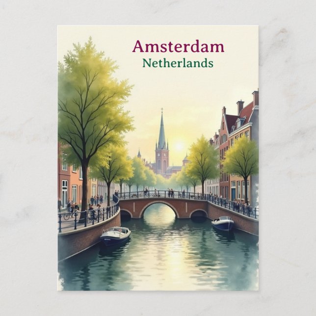 Postal Ámsterdam Países Bajos Vintage Famoso Viaje (Anverso)