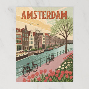 Postal Ámsterdam por canal en estilo retro