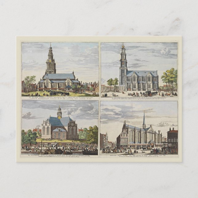 Postal Ámsterdam vintage, Ámsterdam, iglesias (Anverso)