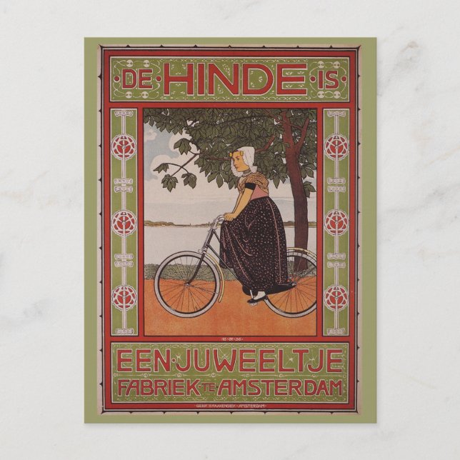 Postal Ámsterdam Vintage Bicycle Poster Art (Anverso)