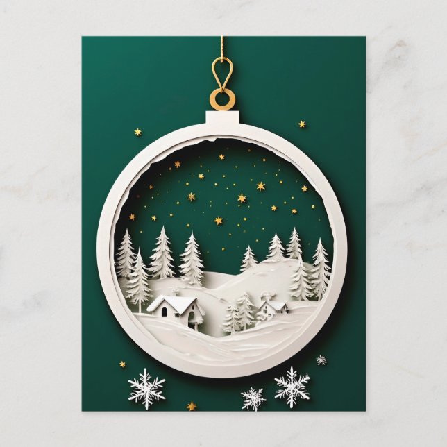 Postal 🎄 Amuleto de Adorno Verde de Invierno ❄️ Copo de  (Anverso)