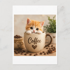 Postal Amuleto de Gatito en Taza de Café