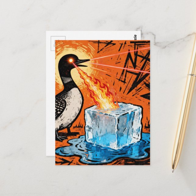 Postal An Angry Minnesota Loon Melting Ice with lazer eye (Anverso/Reverso In Situ)