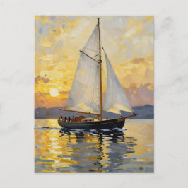 Postal An Impasto Illustration of a Sailboat at Sunset