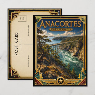 Postal Anacortes Washington Arte Deco Vintage Edad Dorada