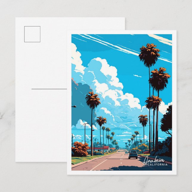 Postal Anaheim ilustracion de viajes de arte de Californi (Anverso / Reverso)