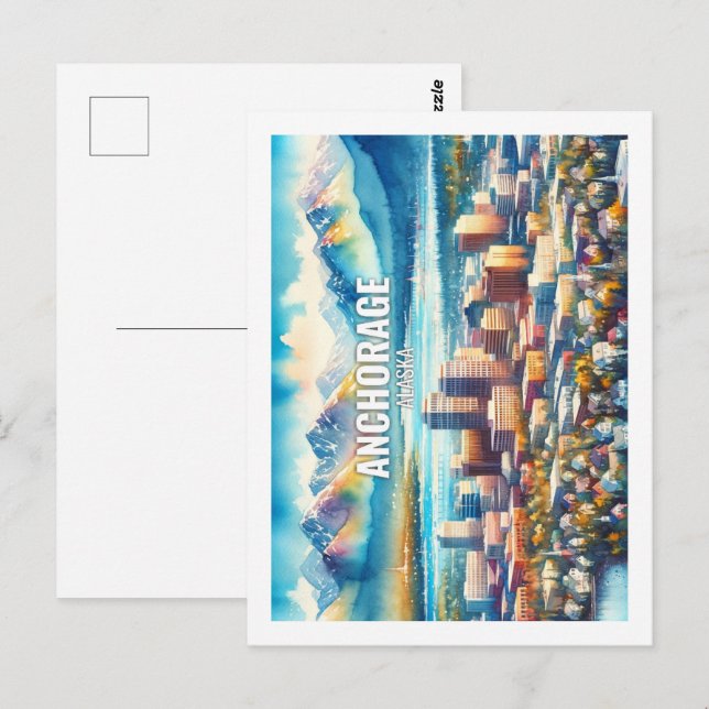 Postal Anchorage Alaska Famous Travel Places acuarela (Anverso / Reverso)