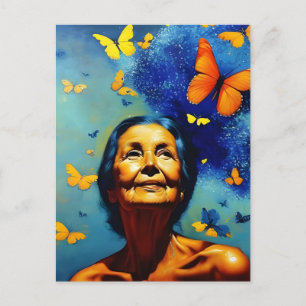 Postal Anciana con mariposas