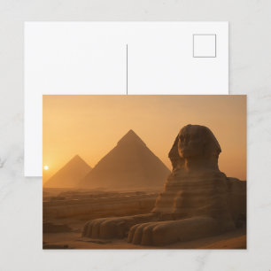 Postal Anciana Esfinge Golden Postcard Pyramid Sunset