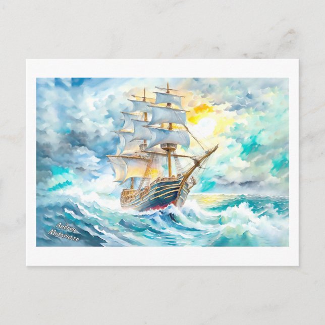 Postal Anciano barco de vela en la tormenta (Anverso)