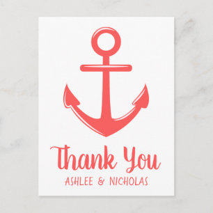 Postal Ancla de agradecimiento náutico boda coral rosa ro