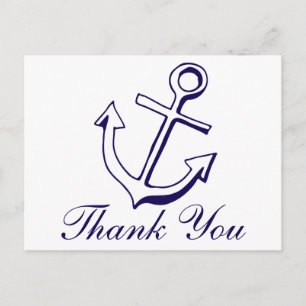 Postal Ancla de Barco Azul Marino Gracias Fiesta de Boda