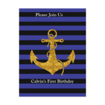 Ancla dorada en franjas azules con color personali