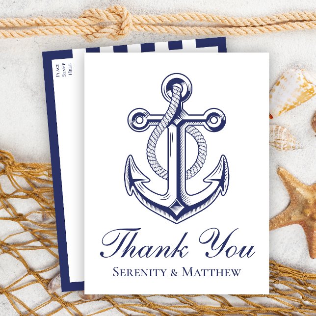 Postal Ancla Marinero Azul Marino Boda Náutica Agradecimi (Subido por el creador)