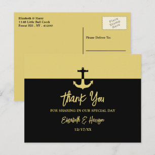Postal Ancla Náutica - Oro Negro - Agradecimiento de Boda