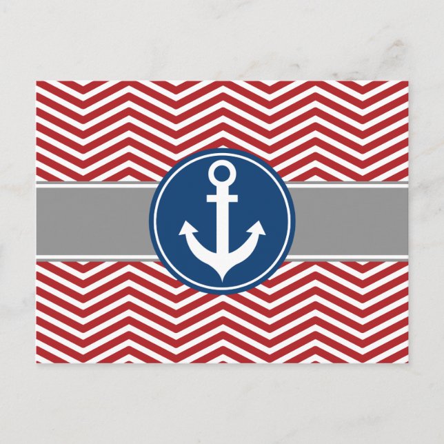 Postal Ancla Náutica Roja Chevron (Anverso)