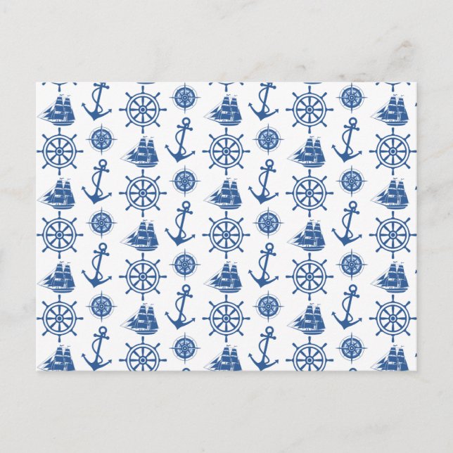Postal Ancla temática nautica azul y blanco (Anverso)