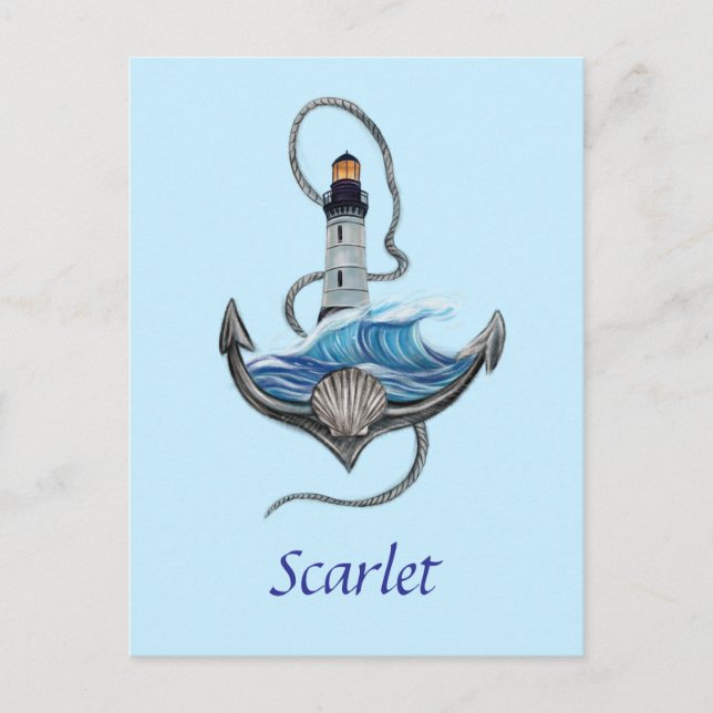 Postal Ancla y faro personalizables (versión 2) (Anverso)