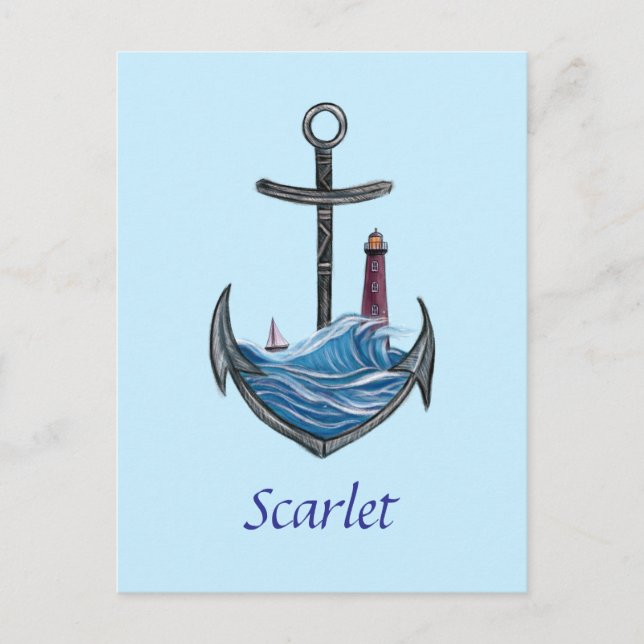 Postal Ancla y faro personalizables (versión 3) (Anverso)