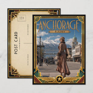 Postal Anclaje Alaska Arte Deco Antiguo Edad de Oro