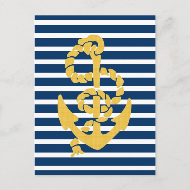 Postal Anclaje Amarillo Fondo De Rayas Azul Y Blanco (Anverso)