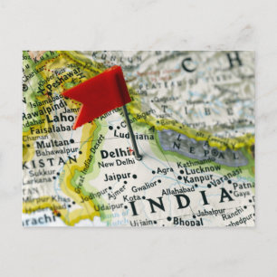 Postal Anclaje de mapa colocado en Nueva Delhi, India en