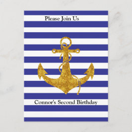 Postal Anclaje de oro con franjas azules Cumpleaños
