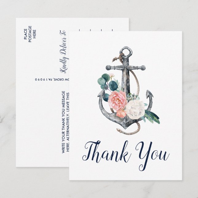 Postal Anclaje floral | Summer Gracias (Anverso / Reverso)
