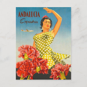 Postal Andalucía, España, danza tradicional, mujer, cosec