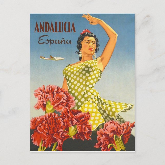 Postal Andalucía, España, danza tradicional, mujer, cosec (Anverso)