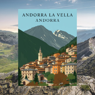 Postal Andorra la Vella, Andorra Viajes de Vintage