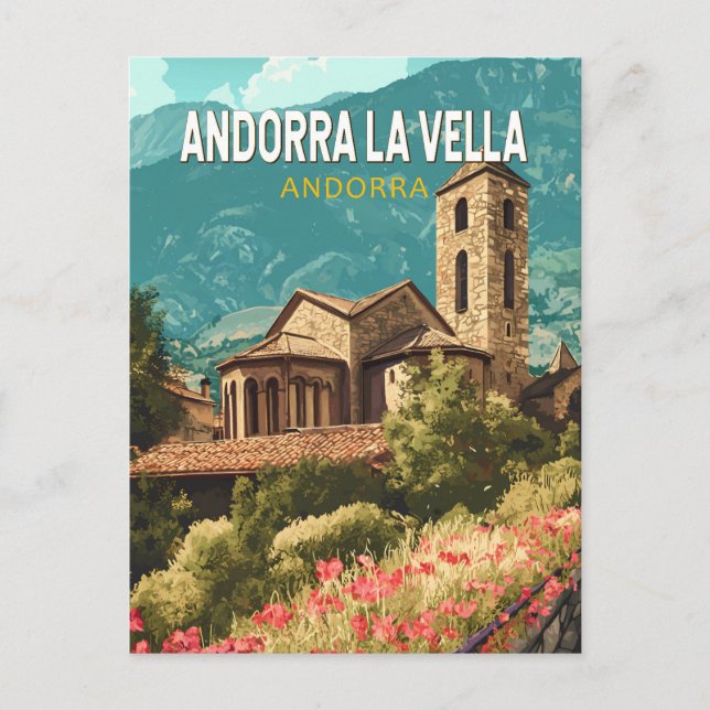Postal Andorra la Vella Viaje Arte Vintage (Anverso)