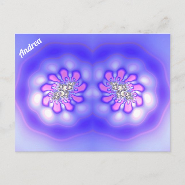 Postal ANDREA ~ 3D Diseño fractal ~ azul rosado ~ (Anverso)