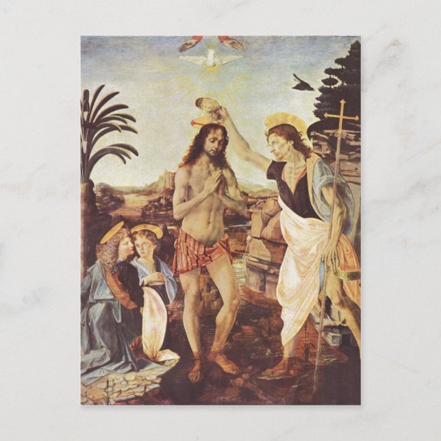 Postal Andrea del Verrocchio muere Taufe Christi um (Anverso)
