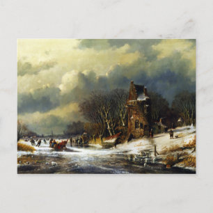 Postal Andreas Schelfhout Paisaje holandés con figuras